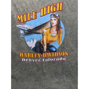 Weathered Harley Davidson Large T-Shirt Denver Colorado Pinup Girl Mile High